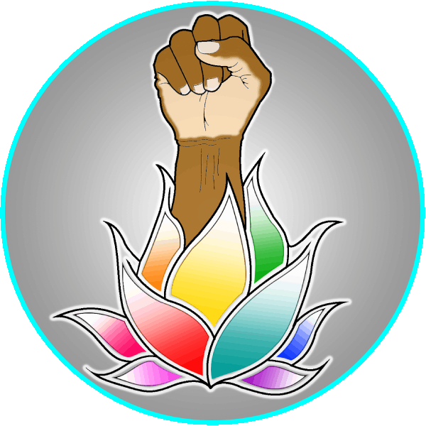 Black Person's Power Fist rising up from a rainbow colored Lotus